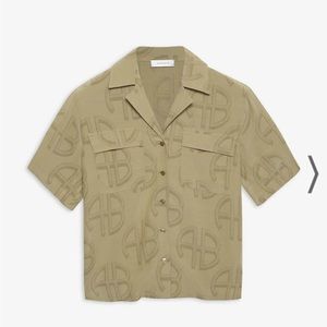 ANINE BING Austin Top - Celadon Monogram Print NWOT size small